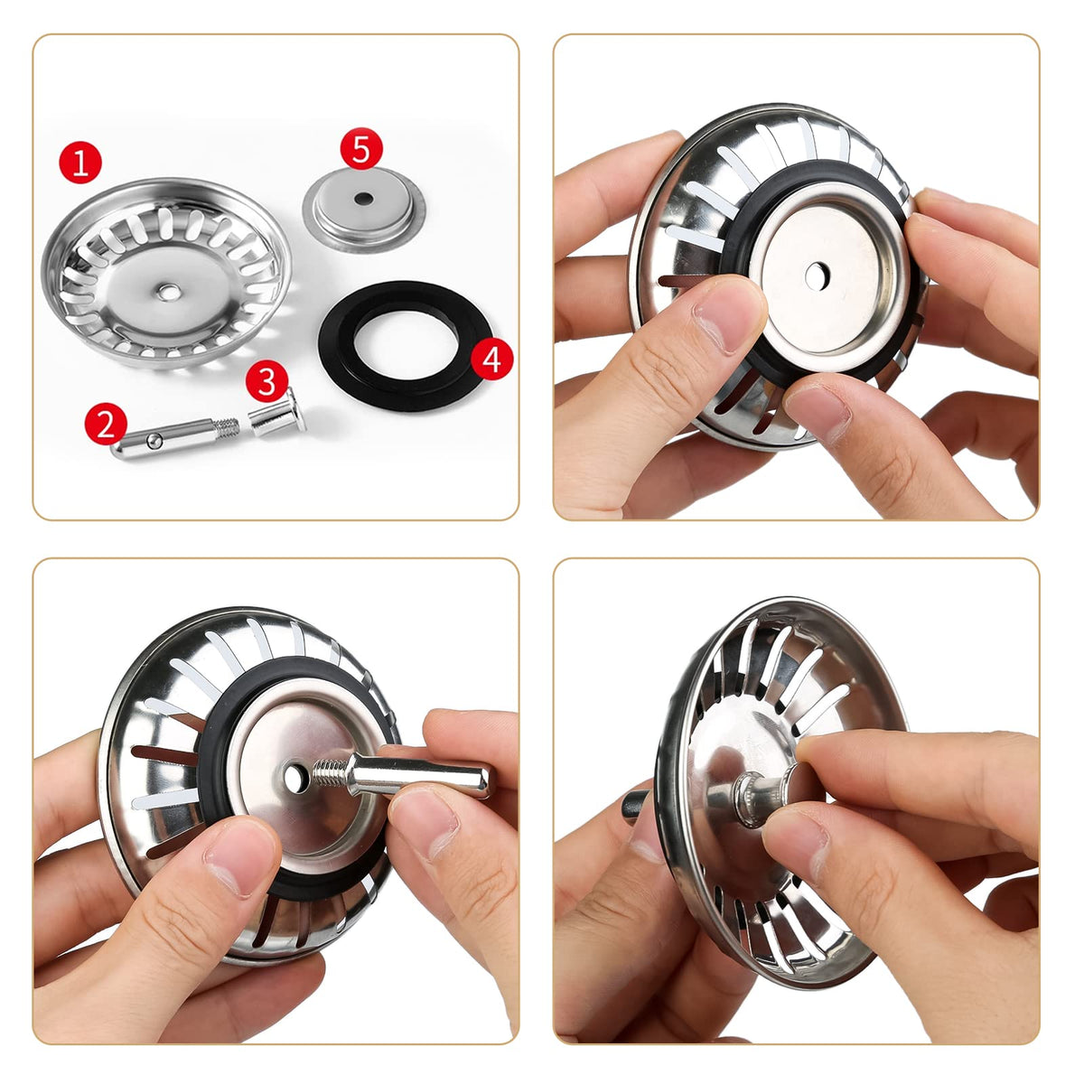 2 Pack Kitchen Sink Strainer Plug, Stainless Steel Push Style Plug for Sink Drainer Waste Plug Basket Strainer and Plug Replacement for Kitchen Sink