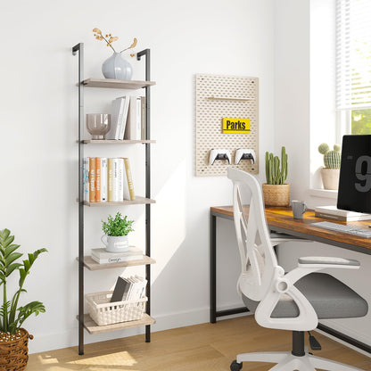 ELYKEN Slim Leaning Ladder Shelf Wall Mounted Wooden Narrow Shelf Unit