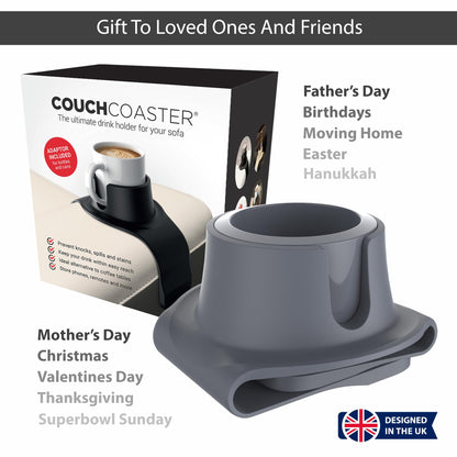 HIT PRODUCTS CouchCoaster® - Couch Armrest Cup Holder, Steel Grey