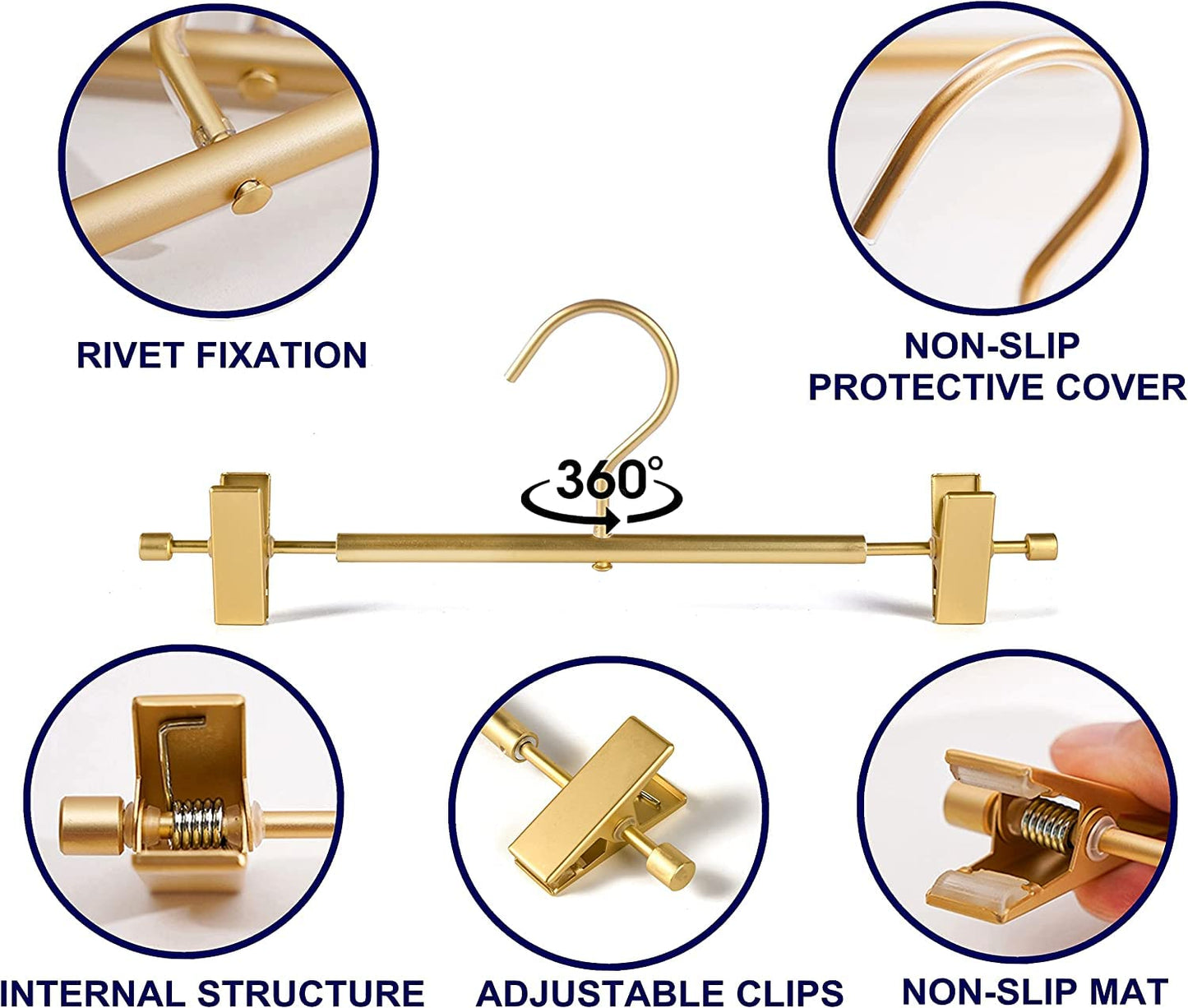 Amber Home 20pcs Matte Aluminum Trousers Hangers, Metal Skirt Hangers, Gold