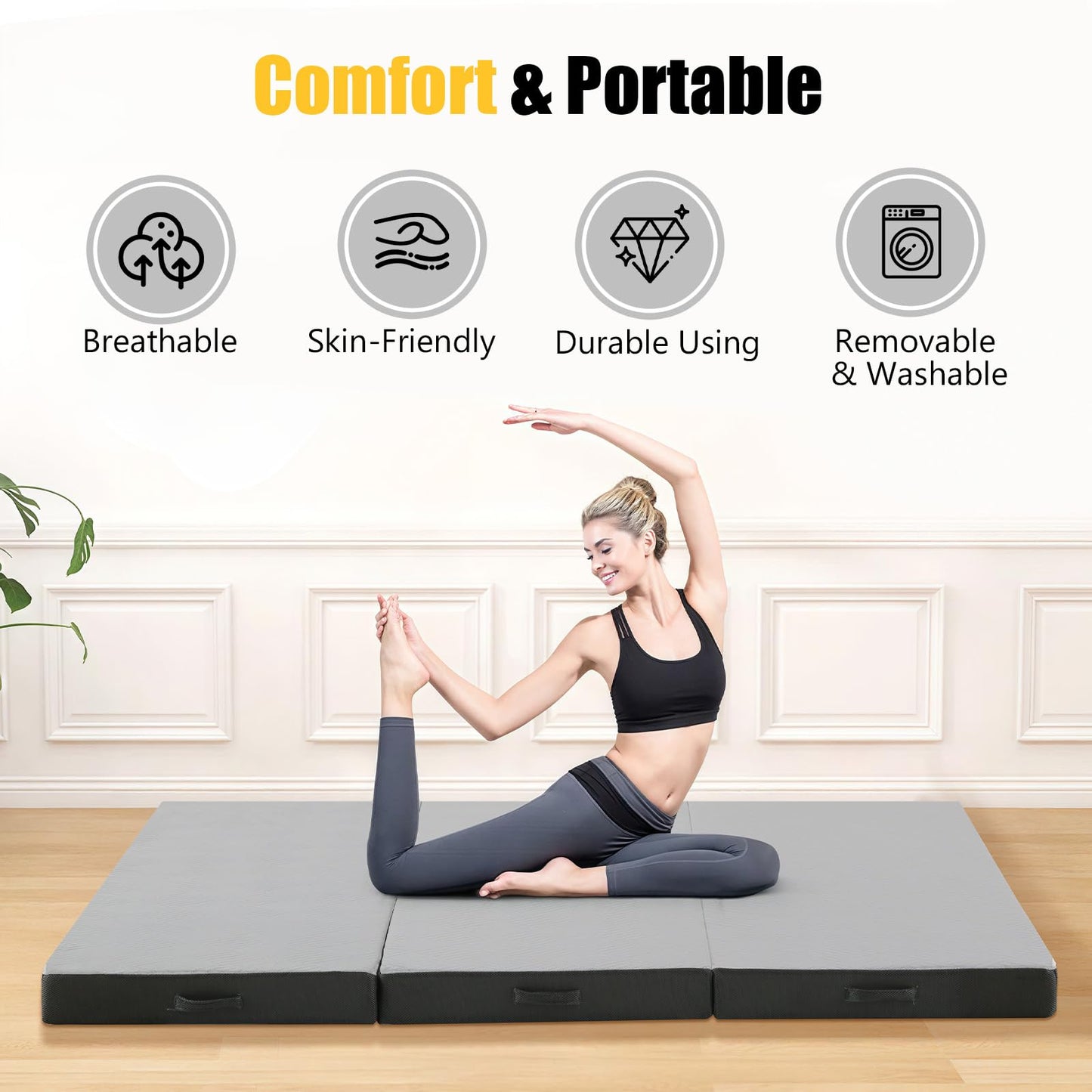 MeMoreCool Tri Fold Mattress 190x75cm, Single, 10cm Thick Foam Foldable Futon Mattress with Washable Cover, Portable Floor Guest Sleeping Mat for
