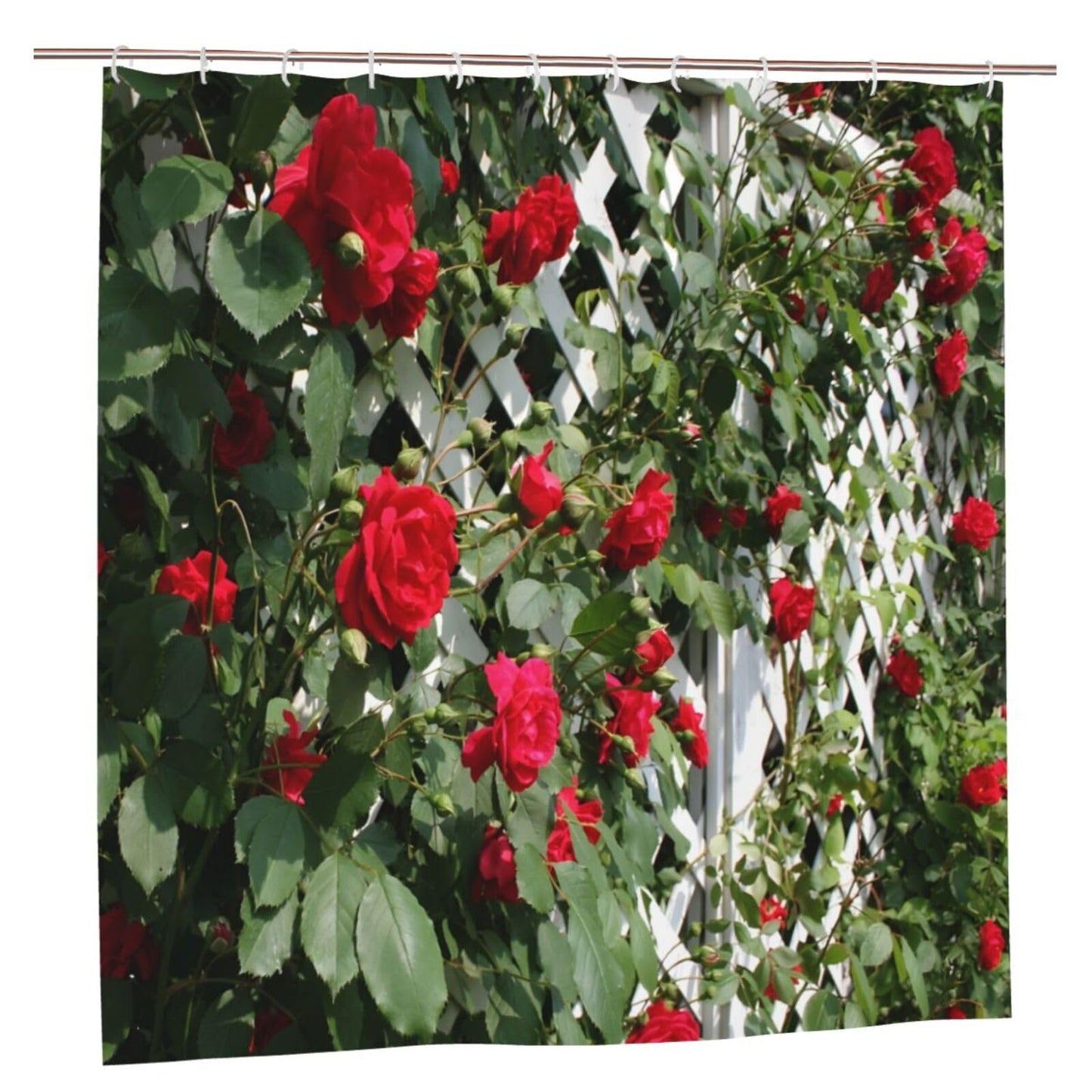 YUAOEUR 3D Garden Shower Curtain 79x72 Inch Red Rose Flower And Green Leaf Picture Outdoor Garden Green Trees Bathroom Personalized Decor Fabric with