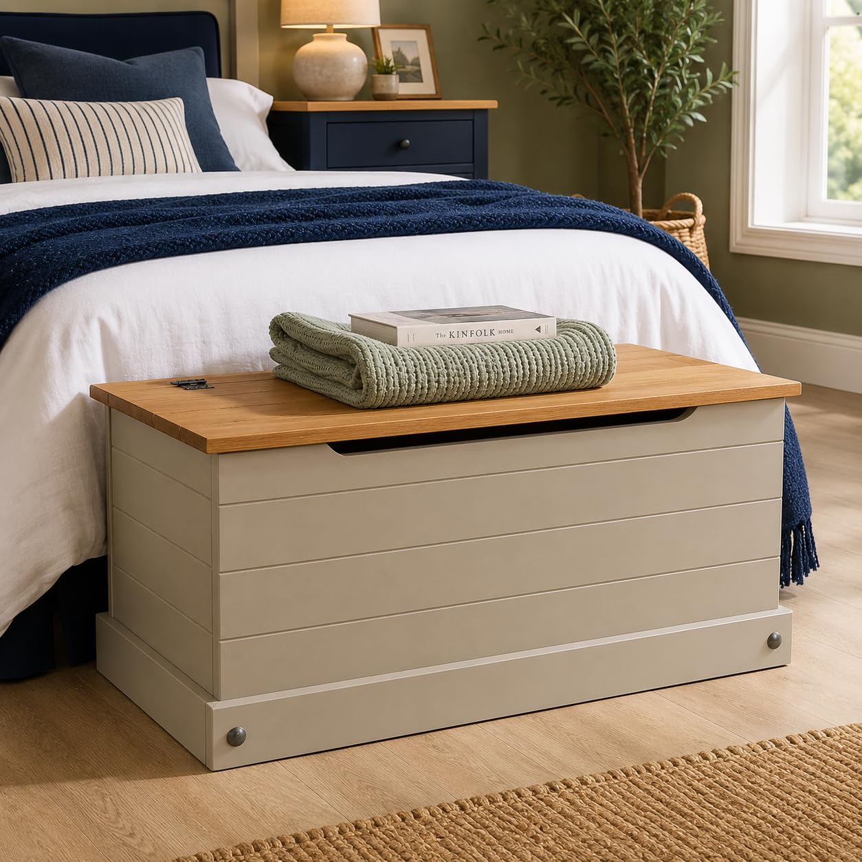 Mews Corona Grey Storage Chest Ottoman Solid Pine Wood Mexican Toy Chest Bedding Blanket Box