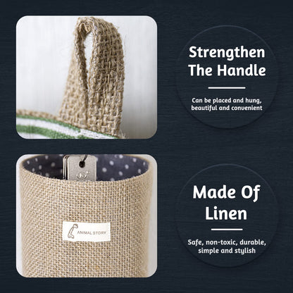 Fahibin Cotton Linen Storage Basket Bag,3pcs Hanging Small Foldable Storage Basket Bag with Handle, Foldable Organizer Decorative Bag for Toys, Keys
