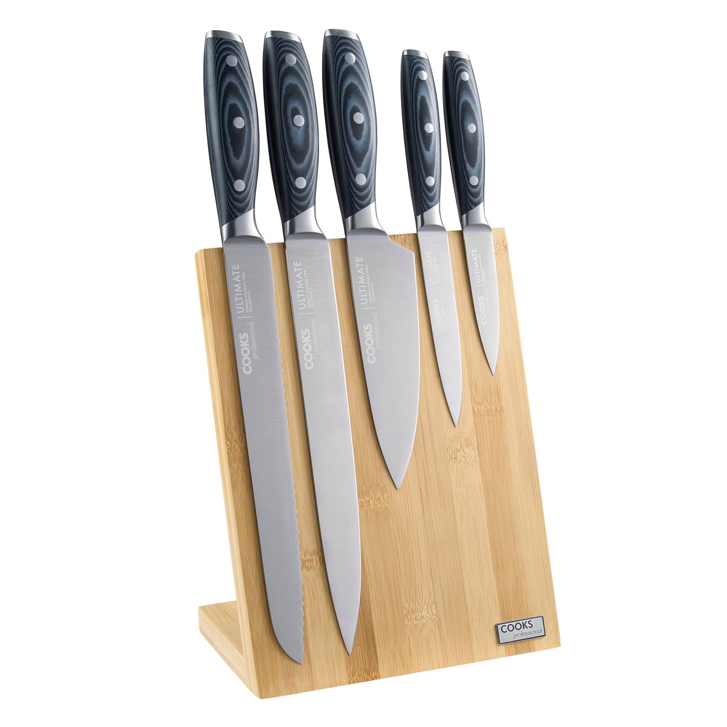 Cooks Professional Ultimate 5 Piece Knife Set with Magnetic Bamboo Knife Block & Micarta Handles | Satin Finish Stainless-Steel Blades | Home Kitchen