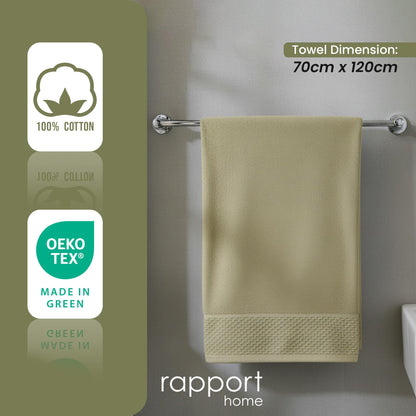 Rapport Home Eden Weave Bath Towels 2-Pack | Olive, 70x120cm | 100% Cotton 500gsm | Oeko-Tex Made in Green & BCI Certified