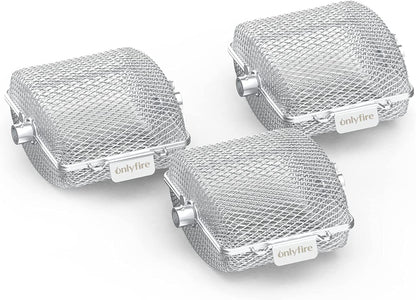 Onlyfire 3-Pack Rotisserie Grill Basket Cage, Barbecue Rotating Accessory Kit Fits 1/2?Hexagon, 3/8" Hexagon, 3/8" Square & 5/16" Square Rotisserie