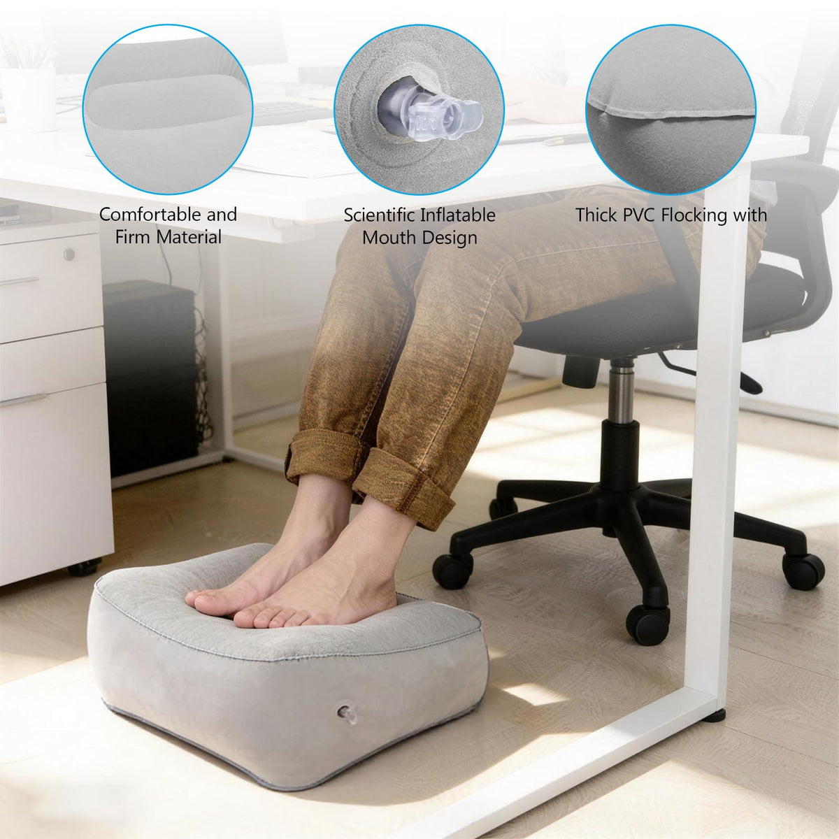 Inflatable Foot Rest for Plane, Pillow Travel Foot Cushion, Gray