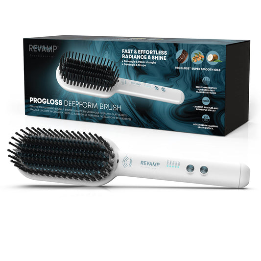 REVAMP Deepform Ceramic Straightening Brush - Hair Straightening Paddle Hot Brush, Ionic Technology, Extra Long Heated Bristles for Frizz Free Hair,