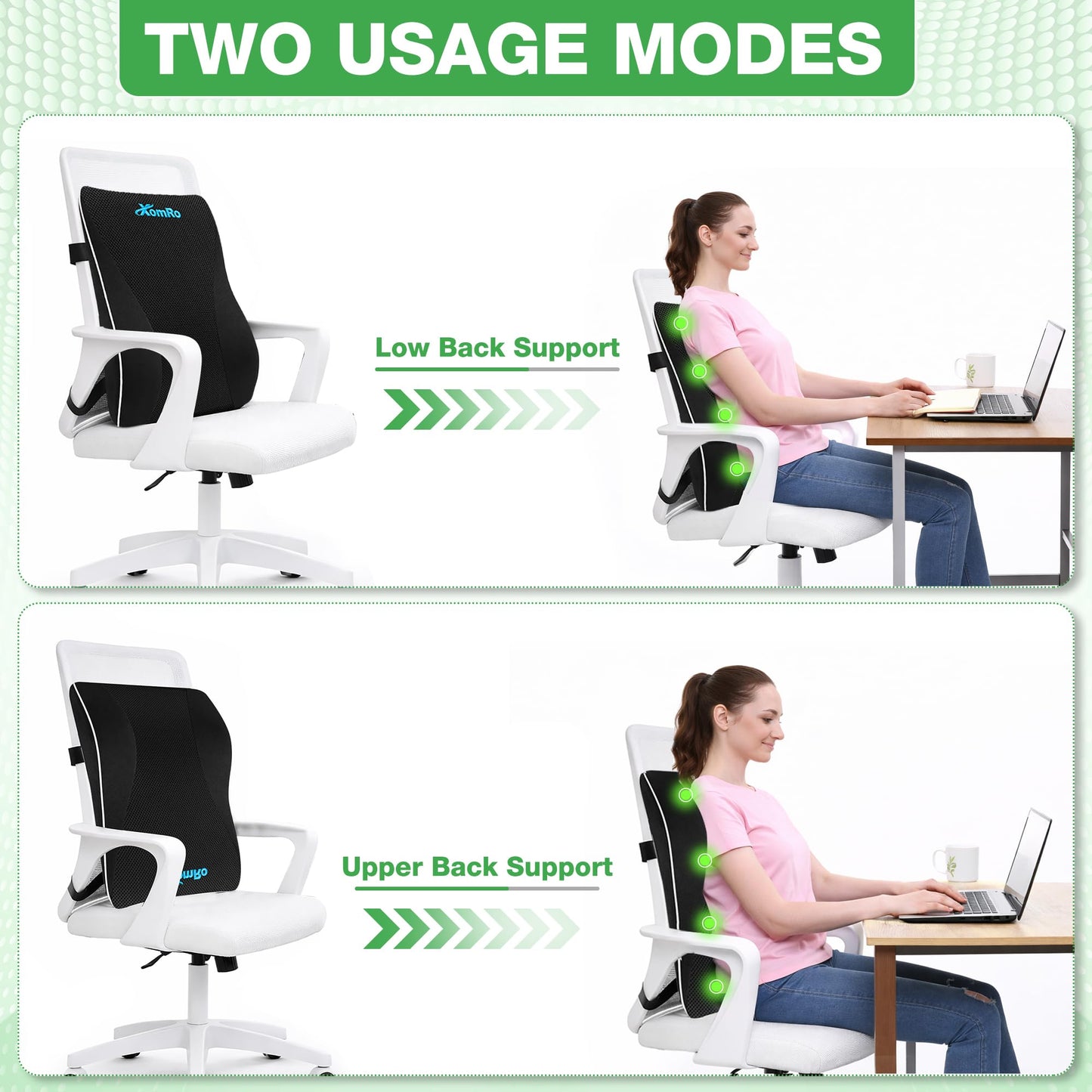 XomRo Lumbar Support Pillow Office Chair Gaming Car Seat Memory Foam Back Support Cushion Ergonomic Contour Posture Support Orthopedic Design