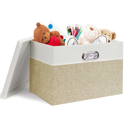 Febzoce Storage Boxes with Lids, Storage Baskets for Shelves Foldable Fabric Storage Bins Organizer for Home and Office Light Brown and White Extra