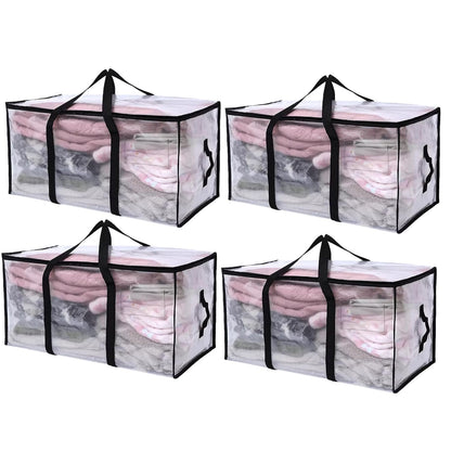 4Pcs Extra Large Moving Storage Bag with Zips Clear Wardrobe Organizer Tote