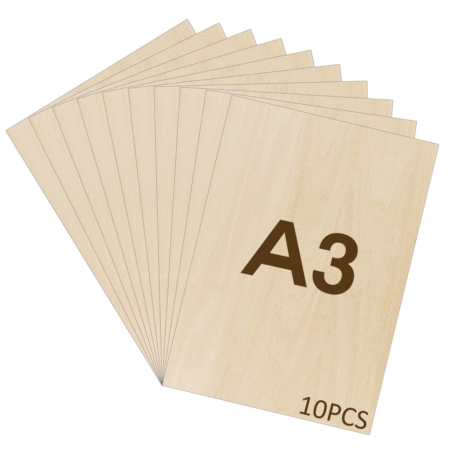 WISYOK 10pcs Plywood Sheets A3, Basswood Sheet 2mm, Unfinished Plywood Board for Crafts, DIY, Wood Engraving, Laser Projects, Model Making,