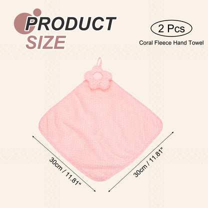 sourcing map 2Pcs Hand Towel, Soft Coral Fleece Hand Towels with Hanging Loop Decorative Flower Pattern Quick-Drying and Washable for Home Bathroom
