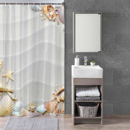 Woutay Shower Curtain Mould Proof Resistant Beach Shells,Water Repellant Fabric,Polyester,with 12 Plastic Hooks,Size 180x180CM