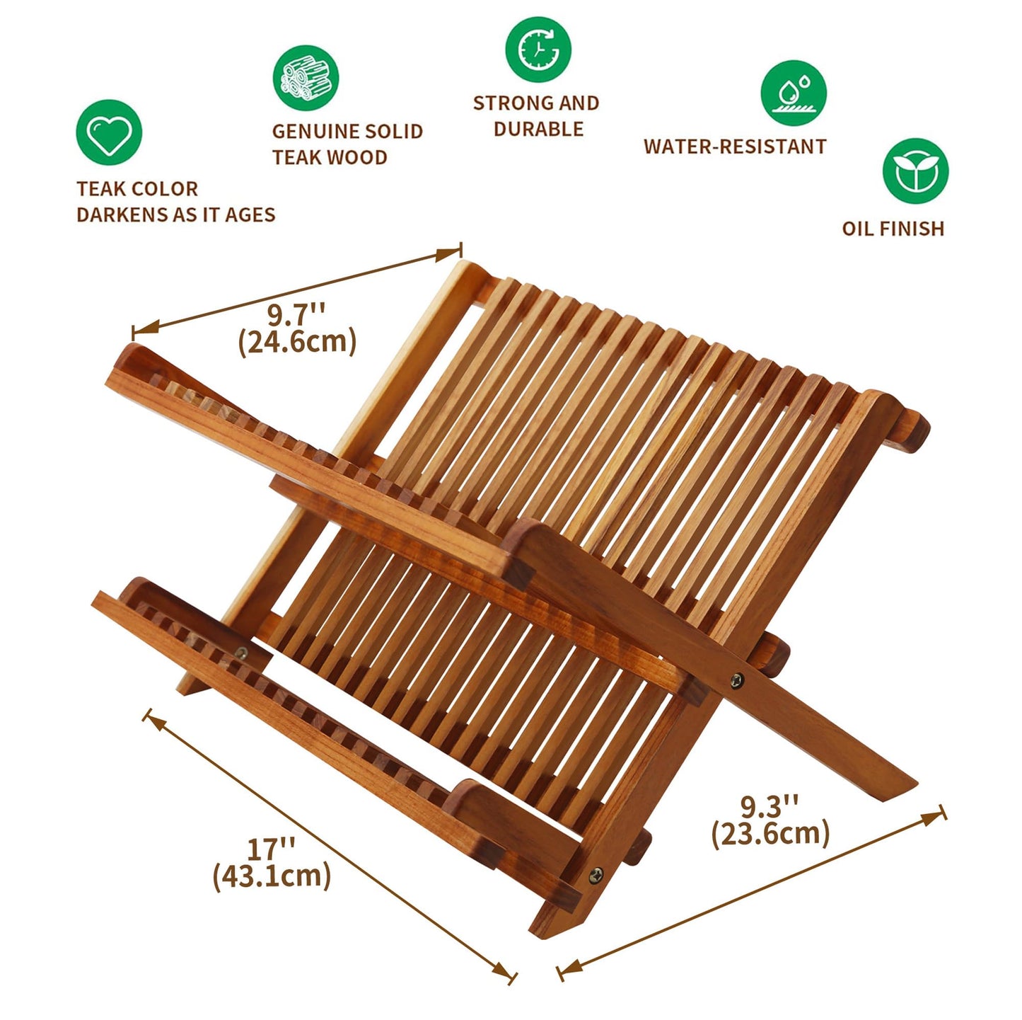 Utoplike Teak Dish Rack Stand Drainer, Collapsible 2 Tier Dish Drying Rack with Cup Holder, Wooden Plate organiser for Kitchen