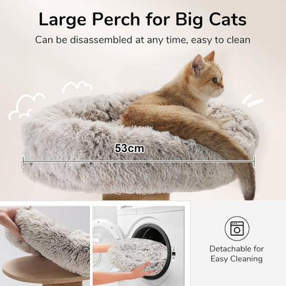 FUKUMARU Cat Scratching Post with Bed, Plant Style Kitten Scratcher, Solid Wood Post, Small Cat Tower Tree with Natural Jute Rope for Indoor Kitten &