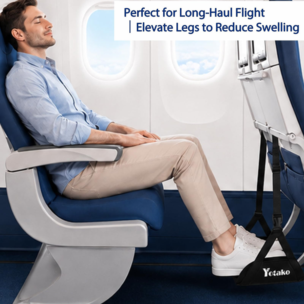 Yotako Foot Hammock for Flight - Adjustable Travel Airplane Foot Rest with Memory Foam & Bamboo Support, Portable Leg Hammock for Long Flights