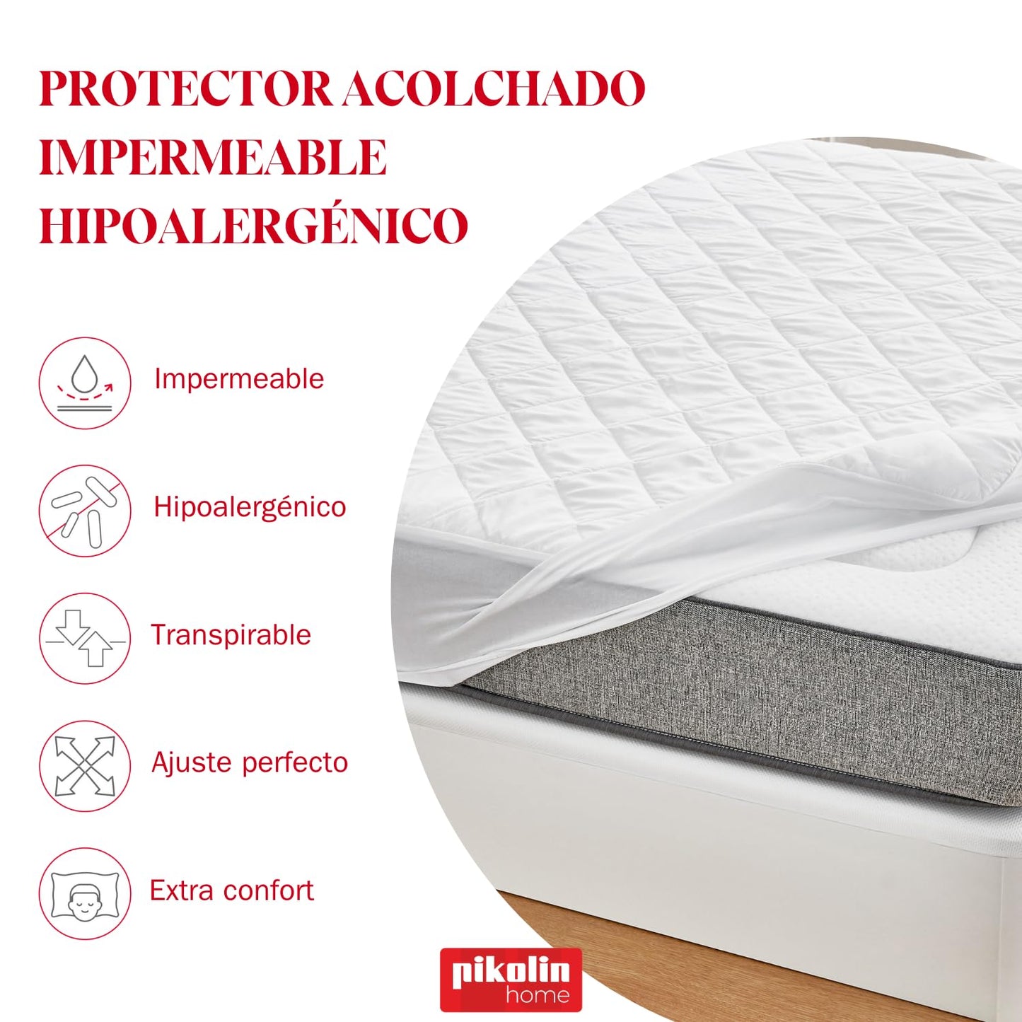 Pikolin Home - Pack of 2 Waterproof Mattress Protectors Quilted and Breathable Silktouch, Oeko-Tex Certified, for 90 cm Beds, up to 32 cm High