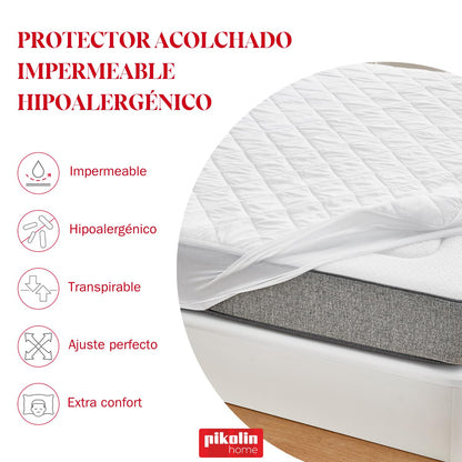 Pikolin Home - Pack of 2 Waterproof Mattress Protectors Quilted and Breathable Silktouch, Oeko-Tex Certified, for 90 cm Beds, up to 32 cm High