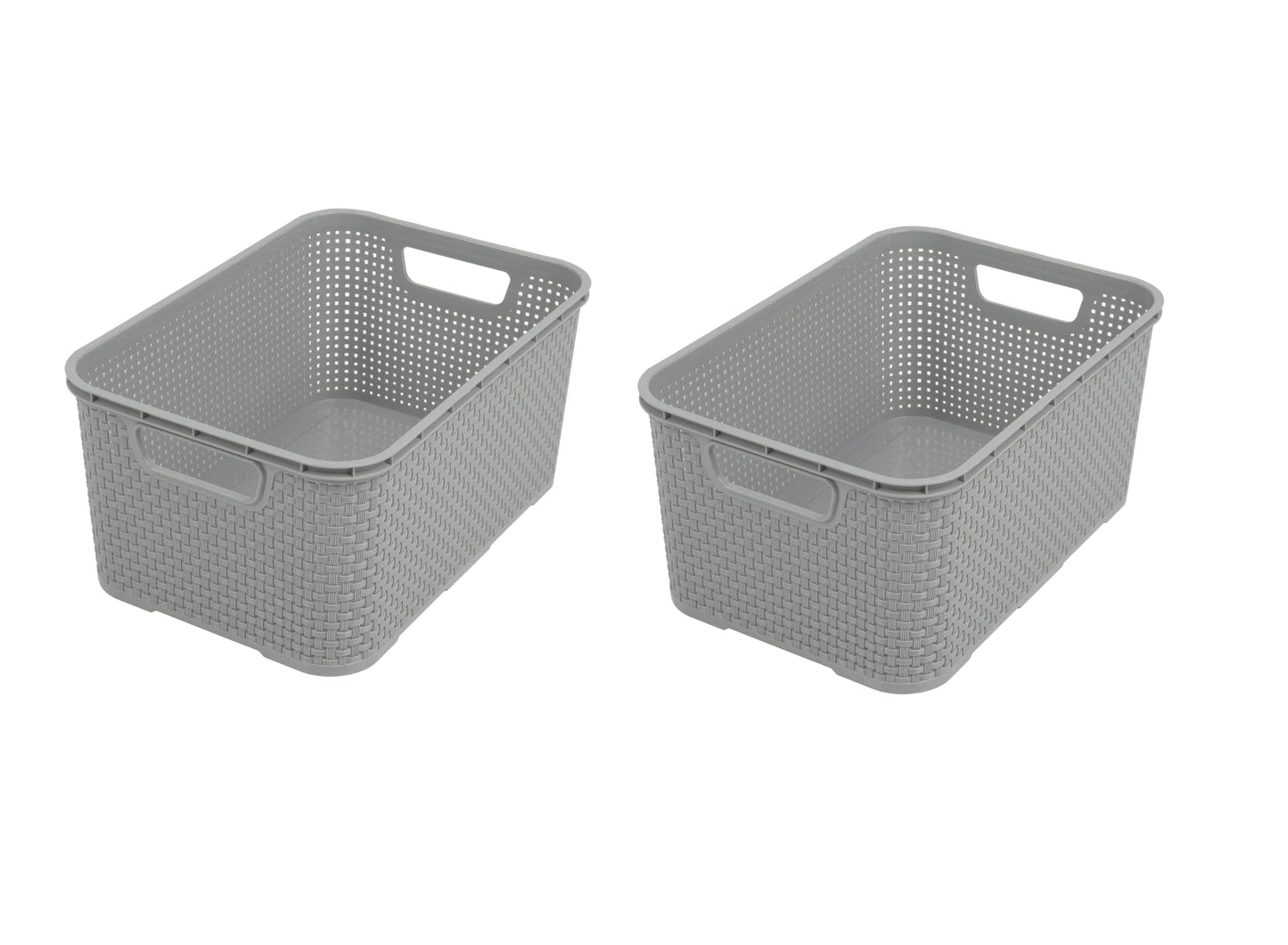 BranQ - Home essential Basket in Rattan Design Set of 3 Large 19 L BPA- Plastic PP Light Grey 38 x 27.8 x 18.5 cm
