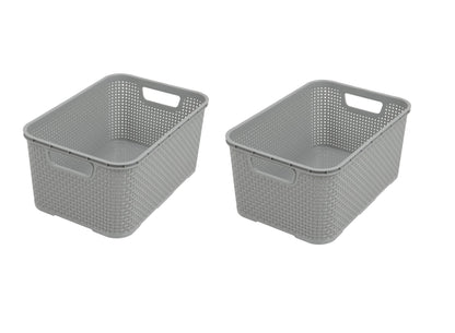 BranQ - Home essential Basket in Rattan Design Set of 3 Large 19 L BPA- Plastic PP Light Grey 38 x 27.8 x 18.5 cm