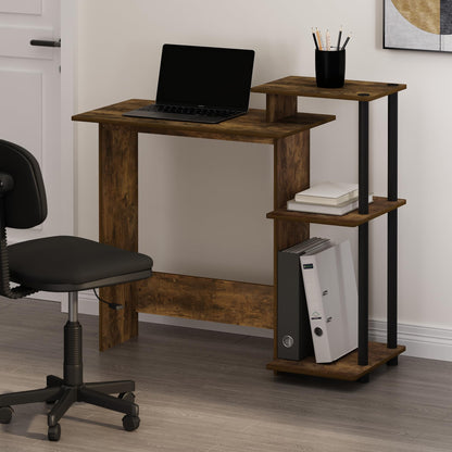 Furinno EFFICIENT Desk, Gaming Desk, with 3 Open Side Shelves, Laptop Notebook Computer Desk,Office Desk for Home Office, Study Room, Dorm, Amber Pine