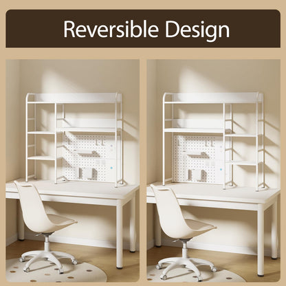 Boltmol 2-Tier Desk Shelf with storage rack,Off-White 95CM, Desktop Organizer With Pegboard, Countertop Storage Bookcase For Home, Office Or Dorm