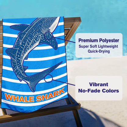 Violetpos Blue Stripe Whale Shark Beach Towel, Extra Large 180x90 cm 250GSM Microfibre, Sand Free Quick Dry