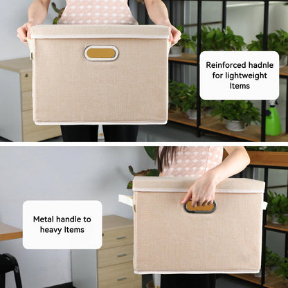 Voova Large Collapsible Storage Bins with Lids,3 Pack Stackable Linen Fabric Cube Storage Organizer,Foldable Closet Storage Boxes Baskets Containers