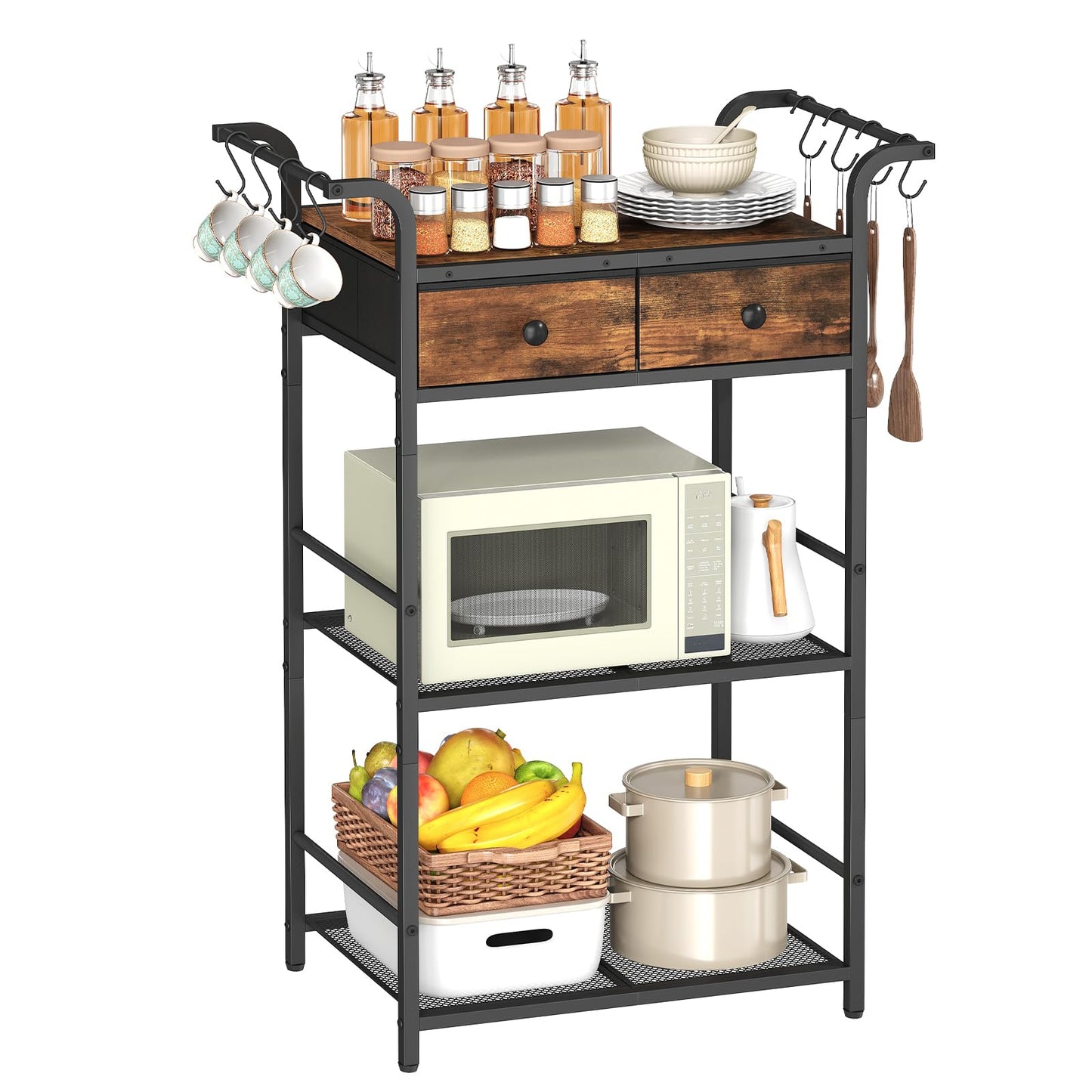 HOOBRO 3-Tier Bakers Rack, Microwave Stand, Coffee Bar Station with Storage