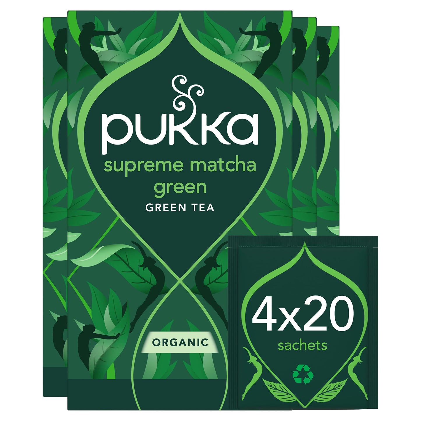 Pukka Herbs | Supreme Matcha Green Organic Tea Box | Energizing Tea With Matcha Powder | Ideal For Daily Vitality | 4 Packs | 80 Plant Based