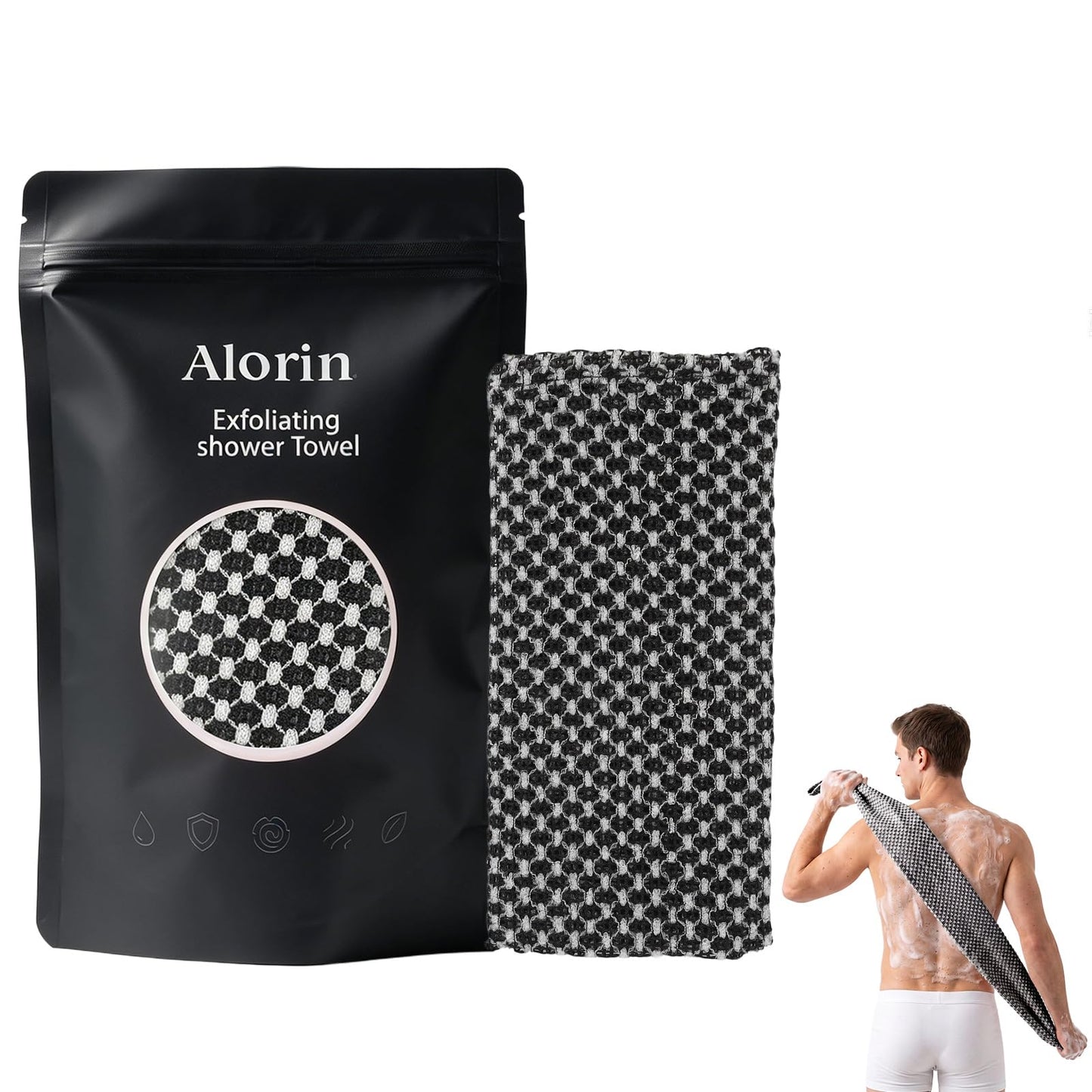 Exfoliating Shower Towel - Deep Exfoliating Towel, Back Scrub Gentle on Sensitive Skin, 3D Weaving   Technique Shower Towel Machine Washable