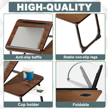 Laptop Desk, Laptop Bed Table with Foldable Legs, Cup Holder, Storage Drawer and USB Charging Port, Lap Desk Suitable for Work, Reading, Writing