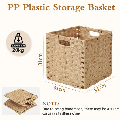 Sagittar Foldable Woven Basket Made of Imitation Rattan, 31x31x31cm Storage Basket for Pantry, Cupboard, Toy Cupboard, Shelf Basket Cube, Waterproof