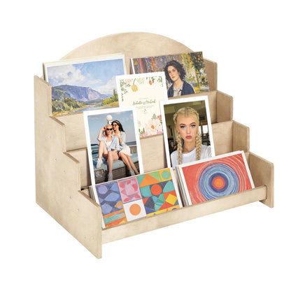 4-Tier Card Display Stand, Greeting Card Rack Storage Sticker Organizer, Multifunctional Wooden Greeting Card Holder Tiered Display Stand for Cards