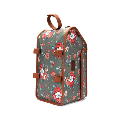 Tourbn Waterproof Canvas Bicycle Pannier Bike Rear Rack Insulated Trunk Cooler Bag Takeaway Food Delivery Case Flower Green