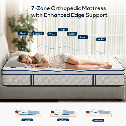 Mellsom Single Mattress, Memory Foam 7-Zone Pocket Spring hybrid Mattress