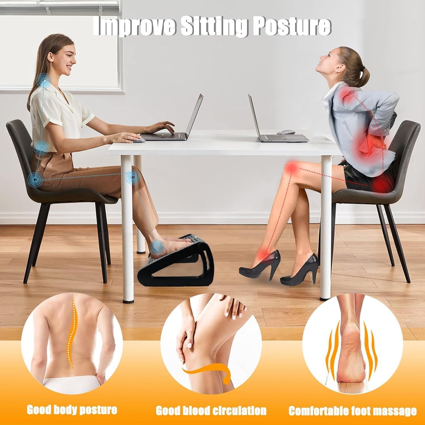 Office Foot Rest Under Desk, Adjustable Height/Angle Ergonomic Foot Stool with Large Roller Massager Function