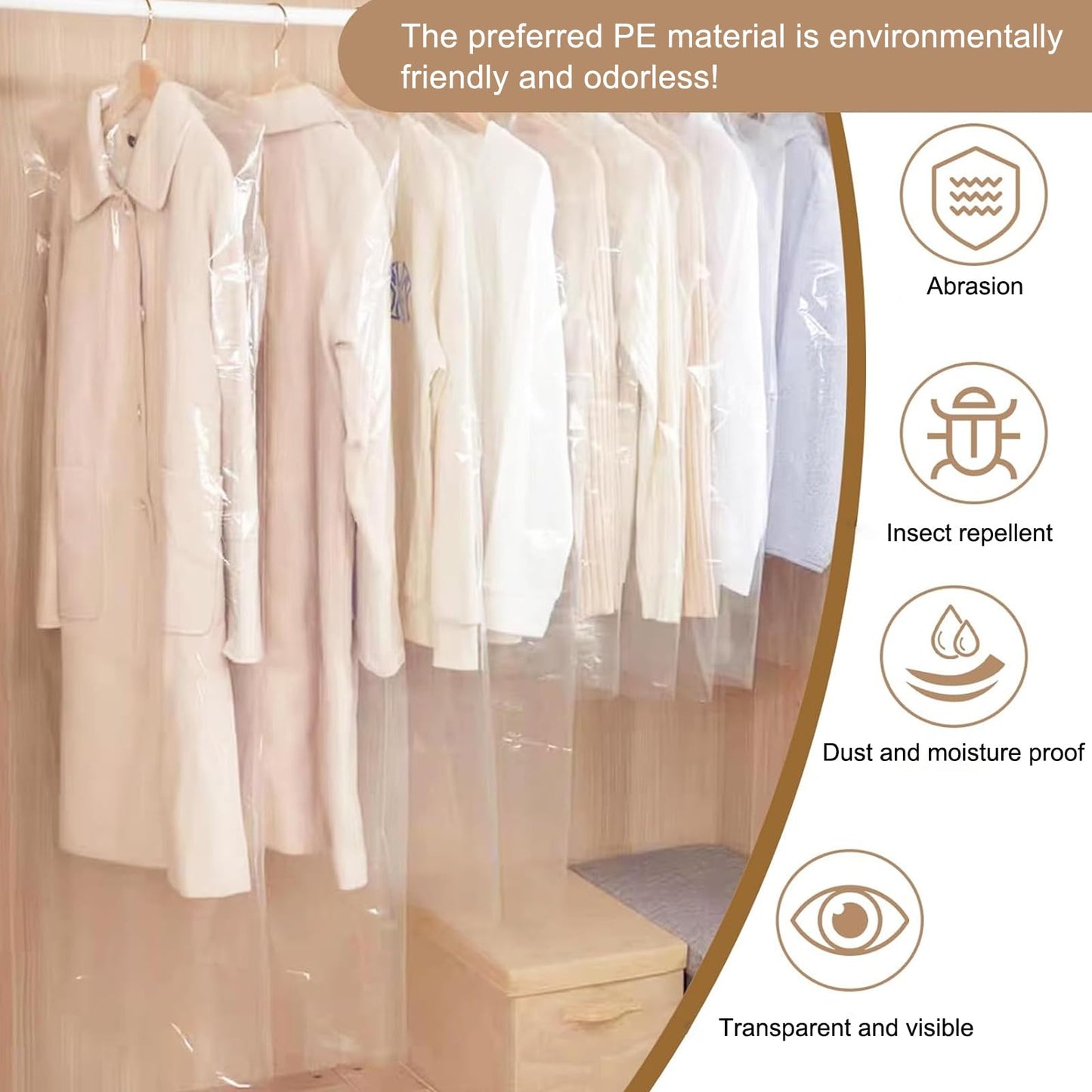 Plastic Garment Bags, 30 Pack Dry Cleaning Bags, Clear Clothes Covers, Dust Proof Garment Protector Covers, Garment Bags