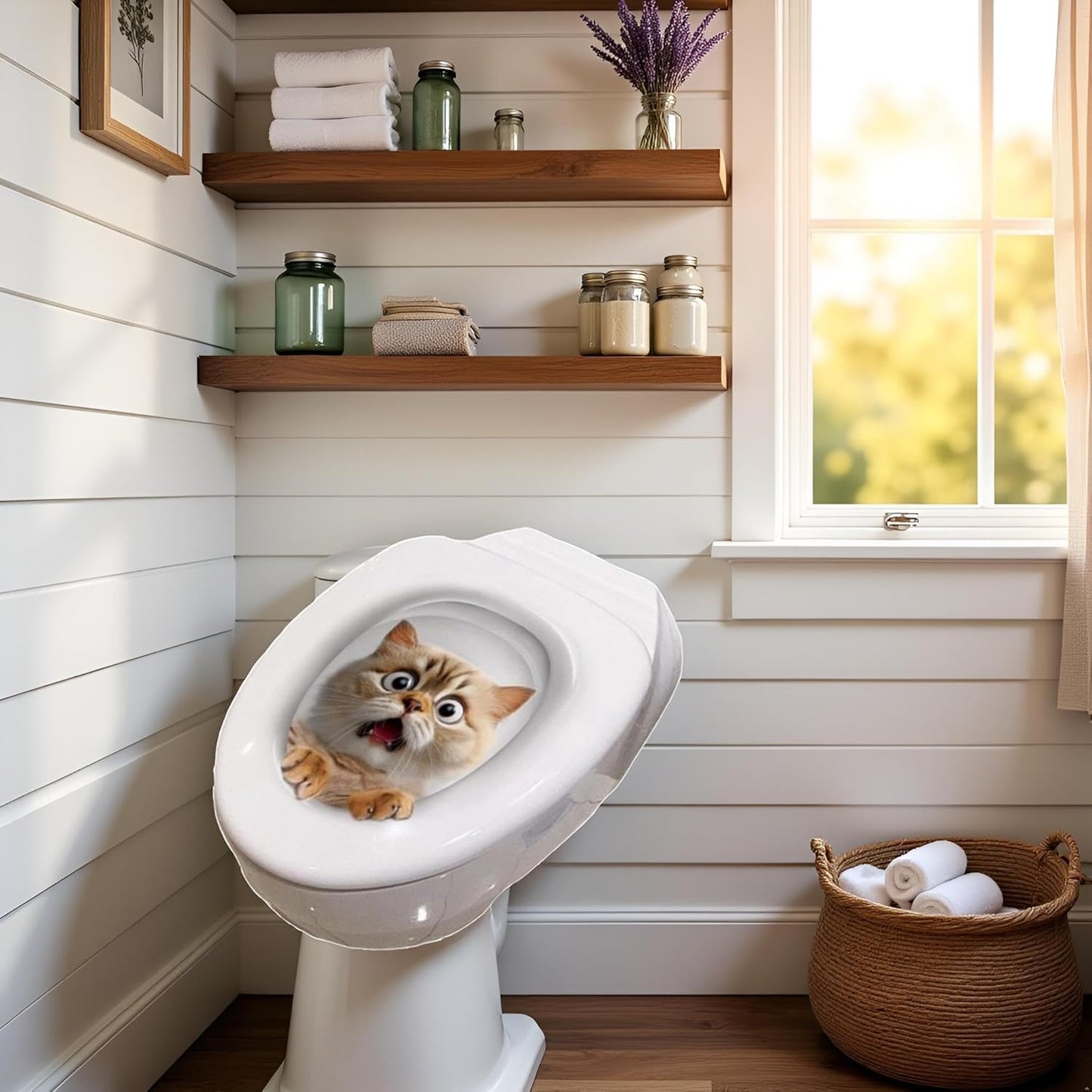 3D Toilet Lid Sticker, Cute Kitten Design Removable Decal Bathroom Decor for Toilet Lid and Tank Covers