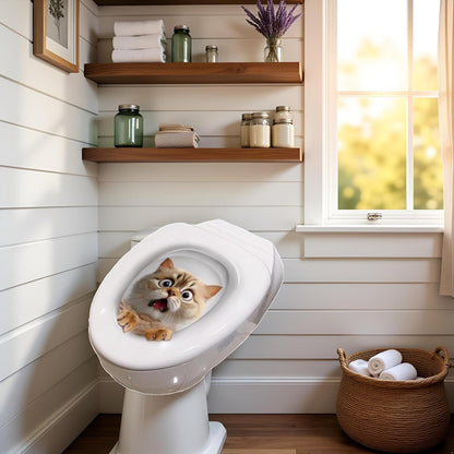 3D Toilet Lid Sticker, Cute Kitten Design Removable Decal Bathroom Decor for Toilet Lid and Tank Covers