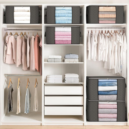 Budding Joy 90L Storage Bags, Large Clothes Storage Boxes with Zips Grey