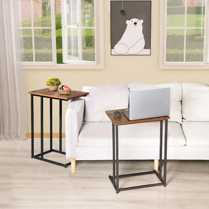 H JINHUI C-Shaped End Table, Sofa Side Table, Mobile Snack Table for Coffee Laptop Tablet, Industrial Style with Metal Frame