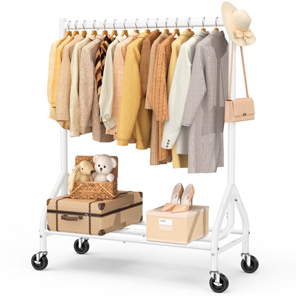 EAGMAK Heavy Duty Rolling Clothes Rail Load 180 KG (White, 110×48×160 cm)