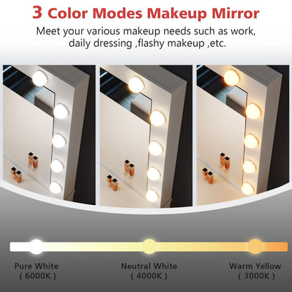 ZANOFIRA White Dressing Table with Hollywood LED Mirror, Space Saving Makeup Desk with Adjustable Brightness & 3 Color Modes