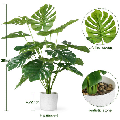 Sour Lemon 28" 2 Pack Fake Plants Large Tropical Palm Tree Artificial Monstera Faux Plant Tree in Pot for Indoor Outdoor Home Office Garden Decoration