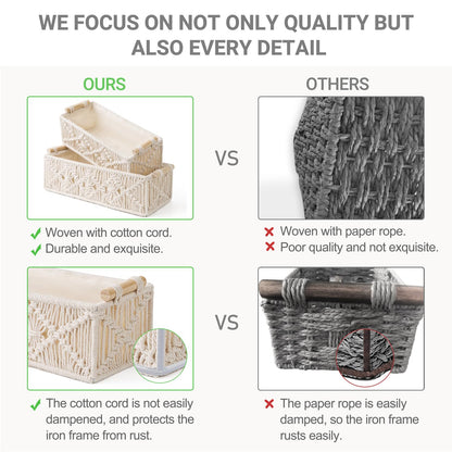 Mkono Macrame Storage Baskets Decor Box Handmade Woven Decorative Countertop Toilet Tank Shelf Cabinet Organizer Boho Decor for Bedroom Nursery