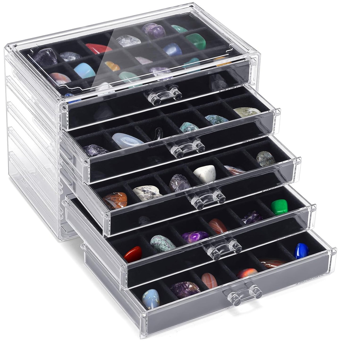Les-Theresa Rock Display Case 90 Grids Rock Collection Box for Collectibles