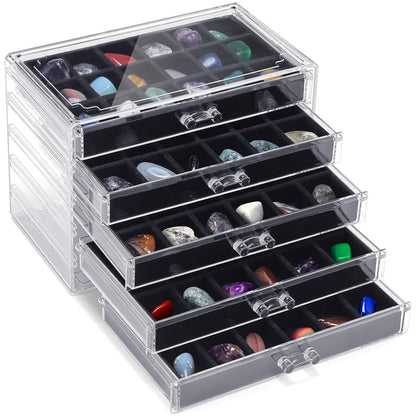 Les-Theresa Rock Display Case 90 Grids Rock Collection Box for Collectibles
